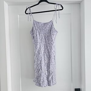 Zara Purple silk satin floral dress Tie Straps MEDIUM